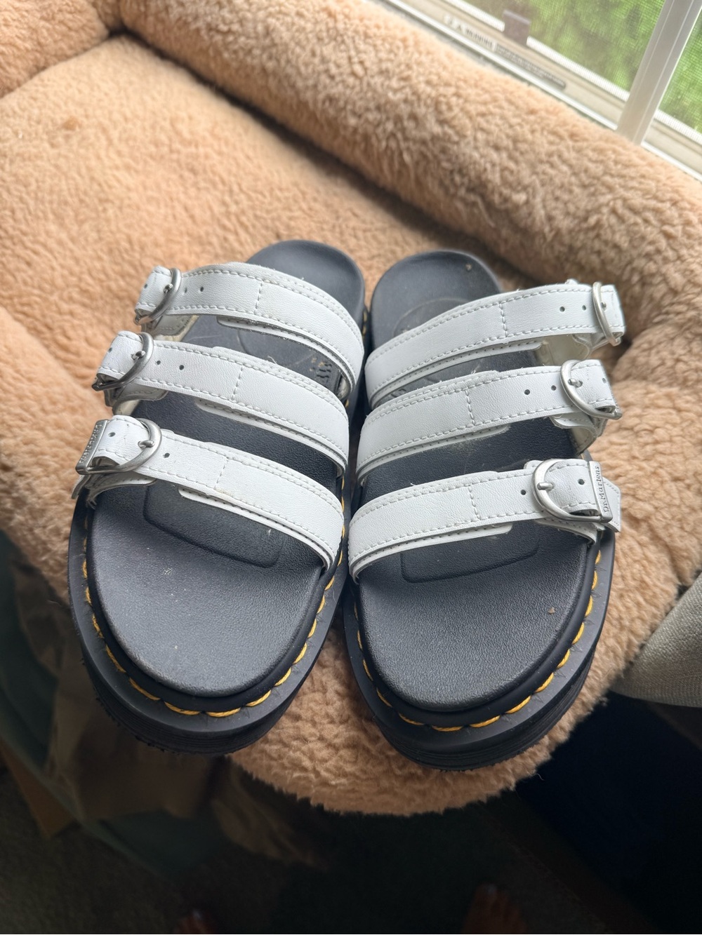 Dr. Martens White Leather 3 Strap Platform Sandals Size 8